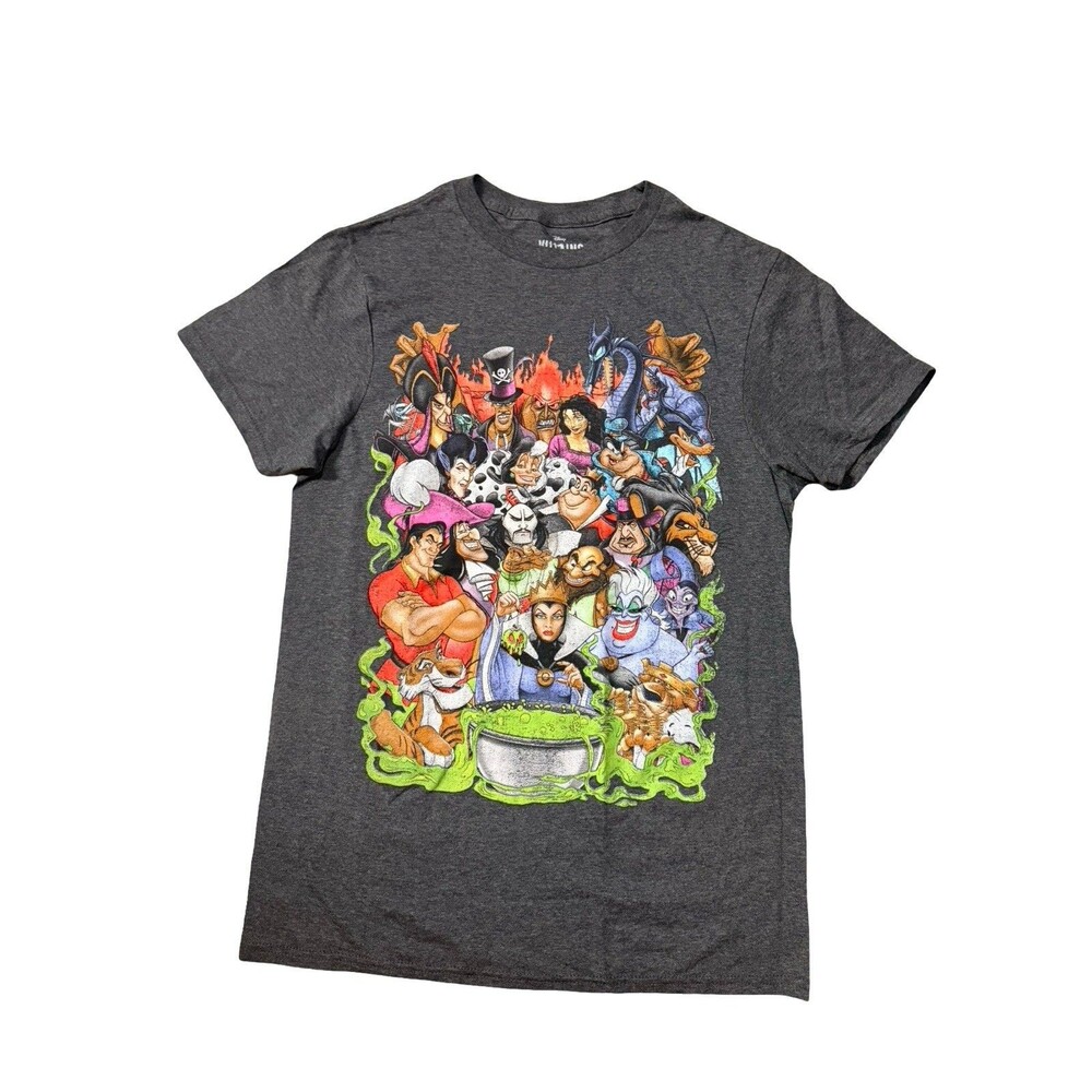 Disney Villains Graphic T-Shirt Men’s Gray Short Sleeve Cartoon Tee Small